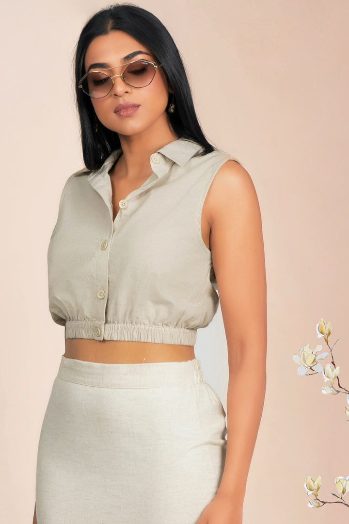 Cropped Button Up Top