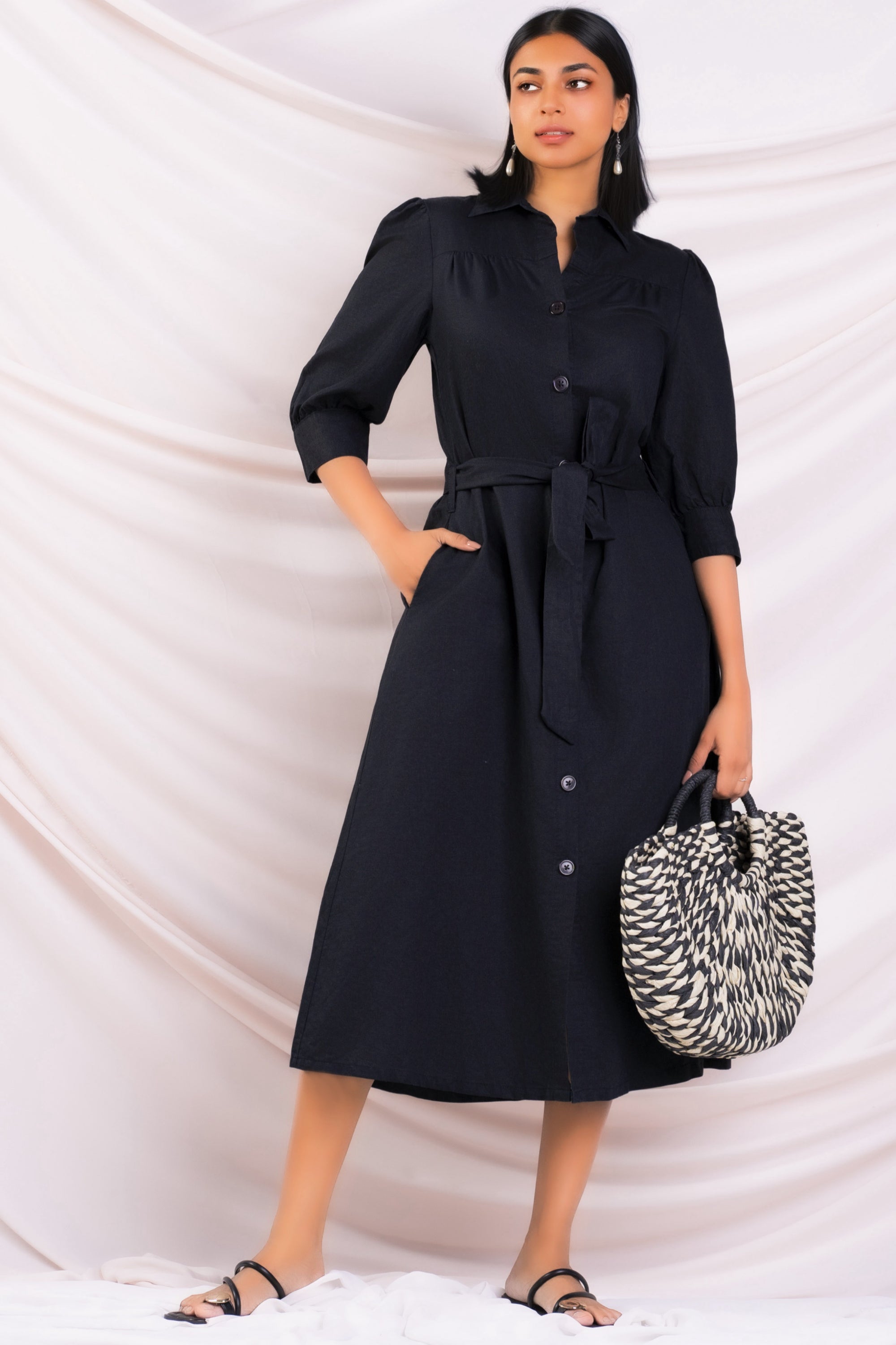 Black Midi Shirt Dress – MONDY78