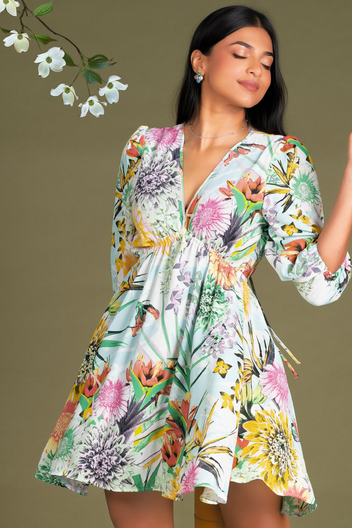 Printed Backtie Mini Dress