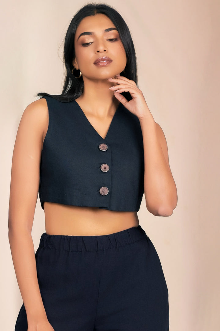 Cropped Button Up Waistcoat