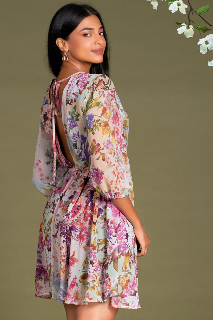 Printed Backtie Mini Dress