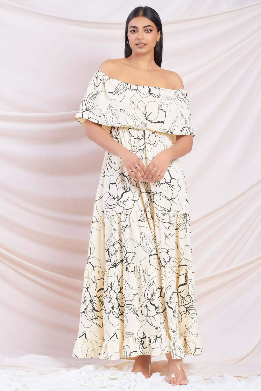 Cream Printed Maxi Dress