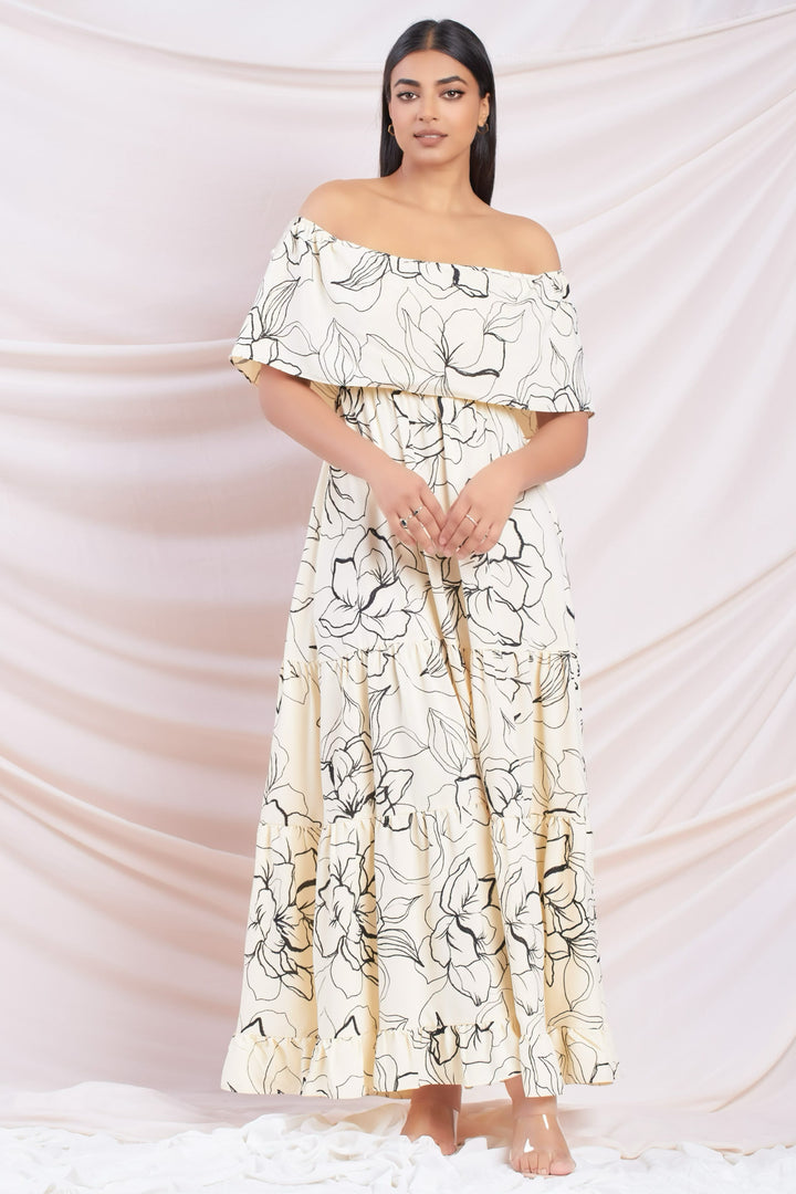 Cream Printed Maxi Dress