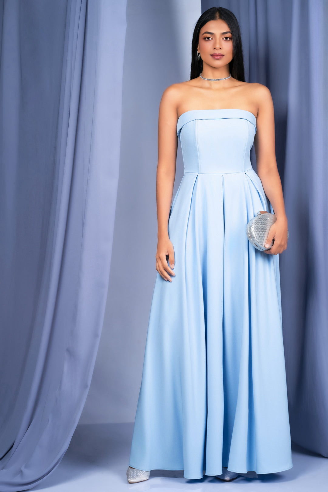 Strapless Pleated Maxi Dress