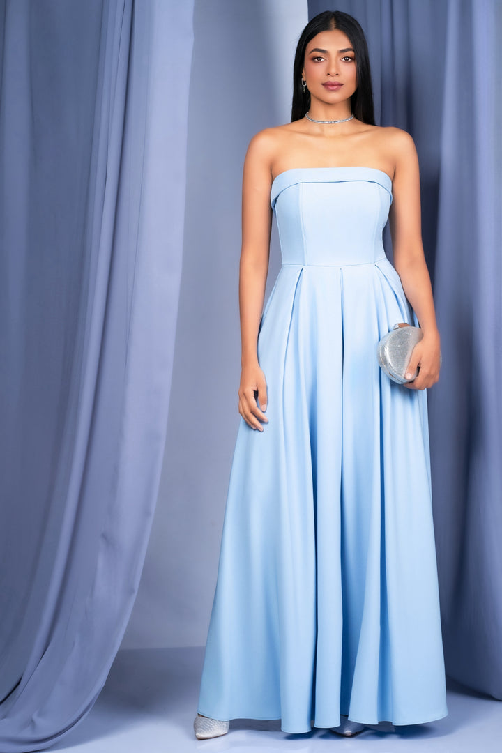 Strapless Pleated Maxi Dress
