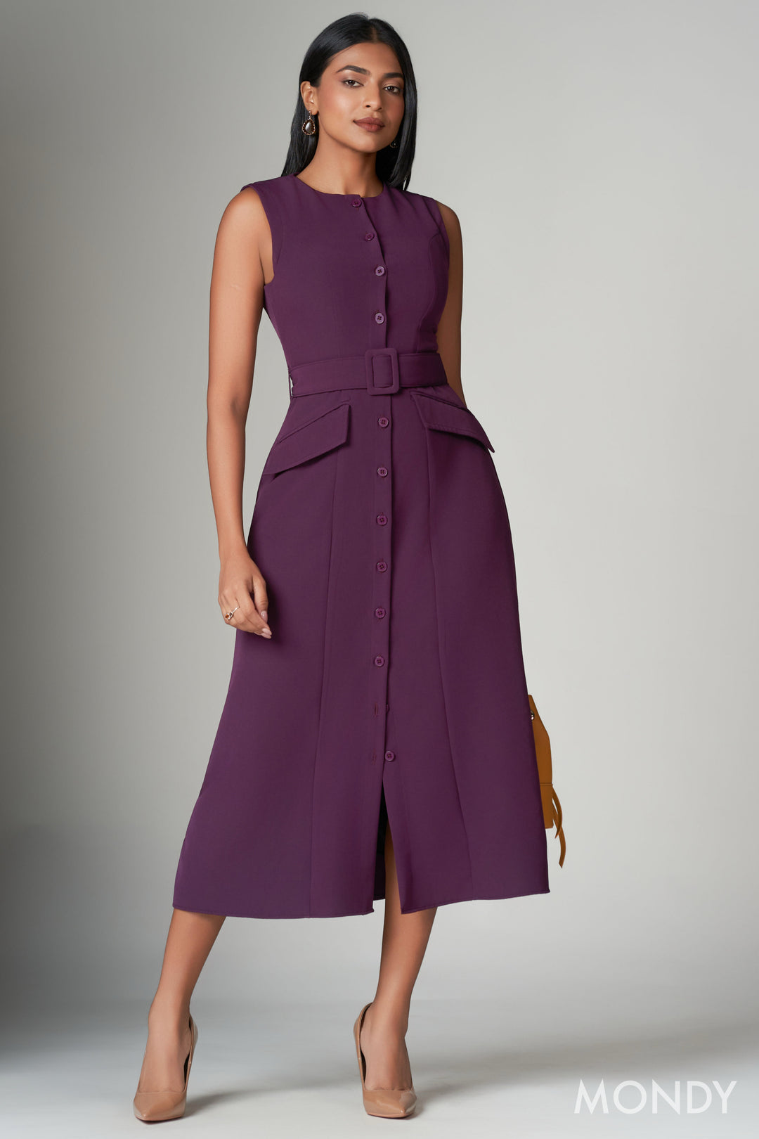 purple belted dress Lauren Ralph Lauren Women's Belted Surplice Midi Dress (0, Purple)