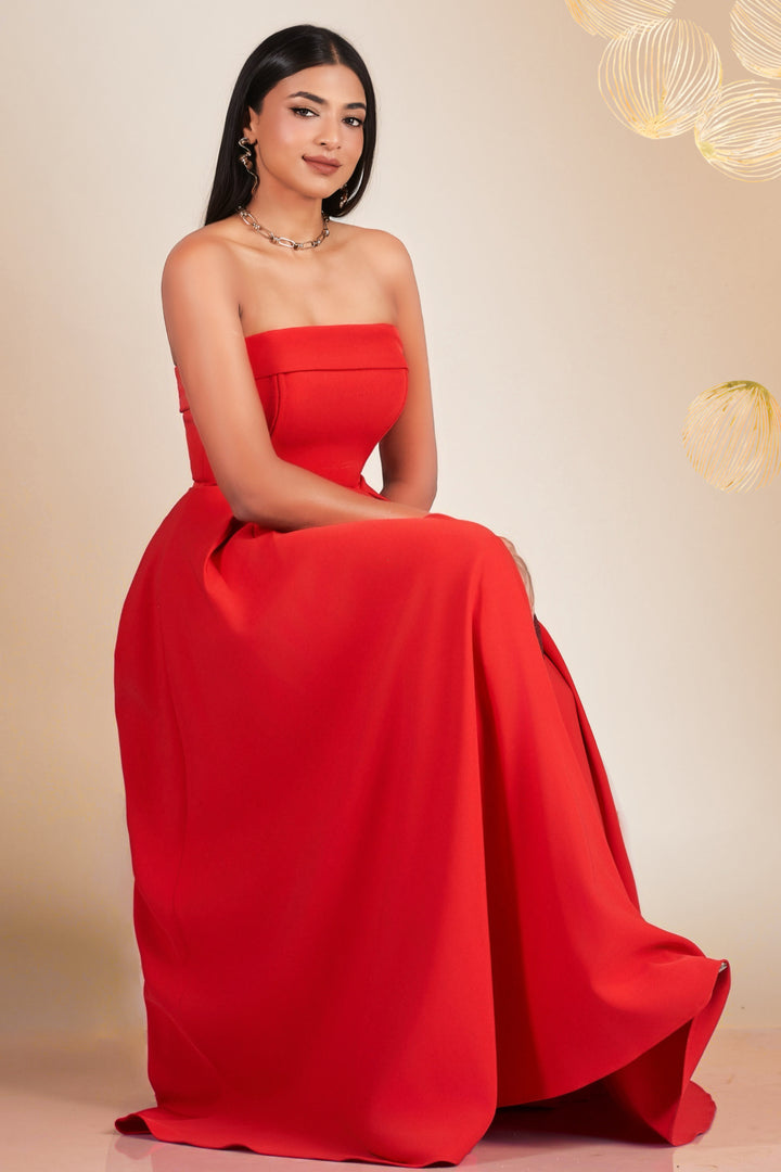 Red Strapless Maxi Dress