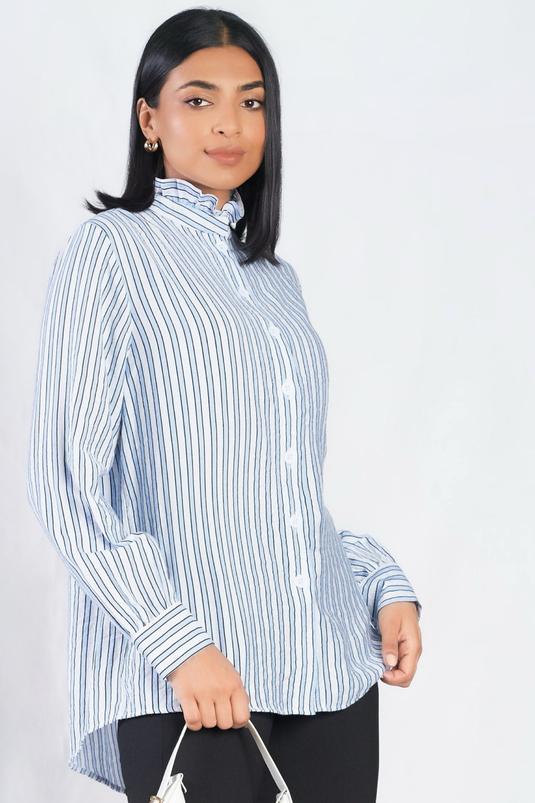 Frill Neck Stripe Shirt