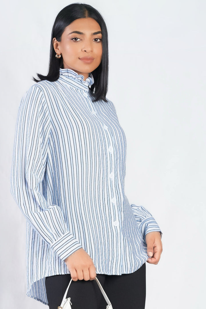 Frill Neck Stripe Shirt