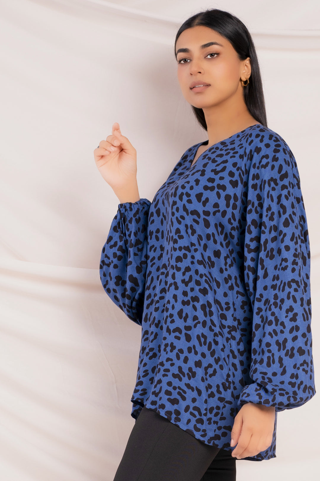 Blue Printed Oversized Top