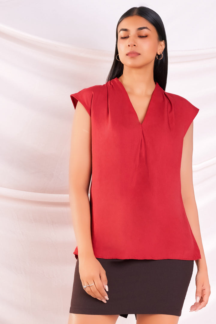 Red Gather Detail Top