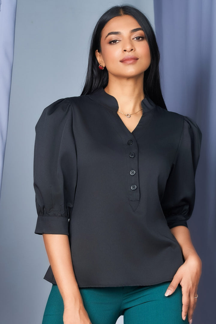 Black Puff Sleeve Top