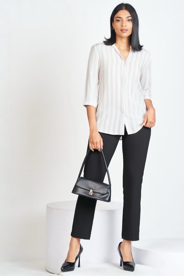 Brown Stripe 3Q Shirt