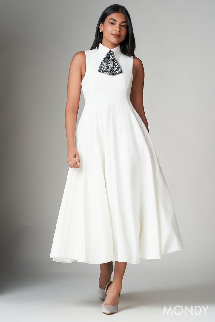 Mock Tie Detail Midi Dress