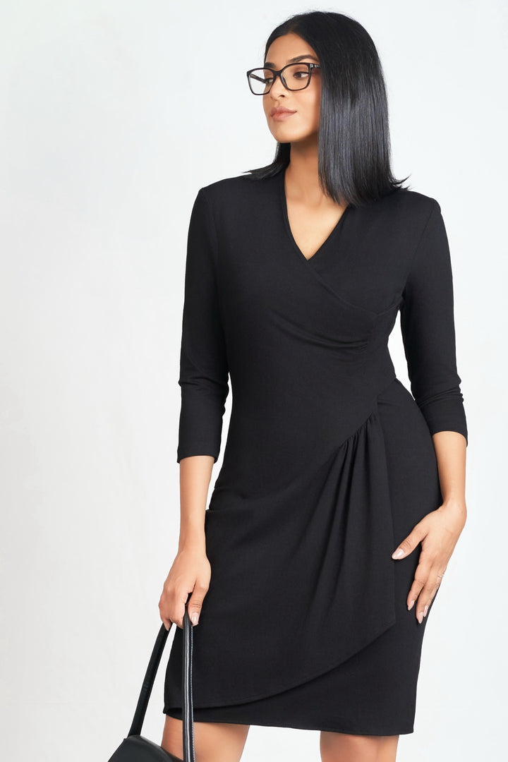 Black Mock Wrap Dress