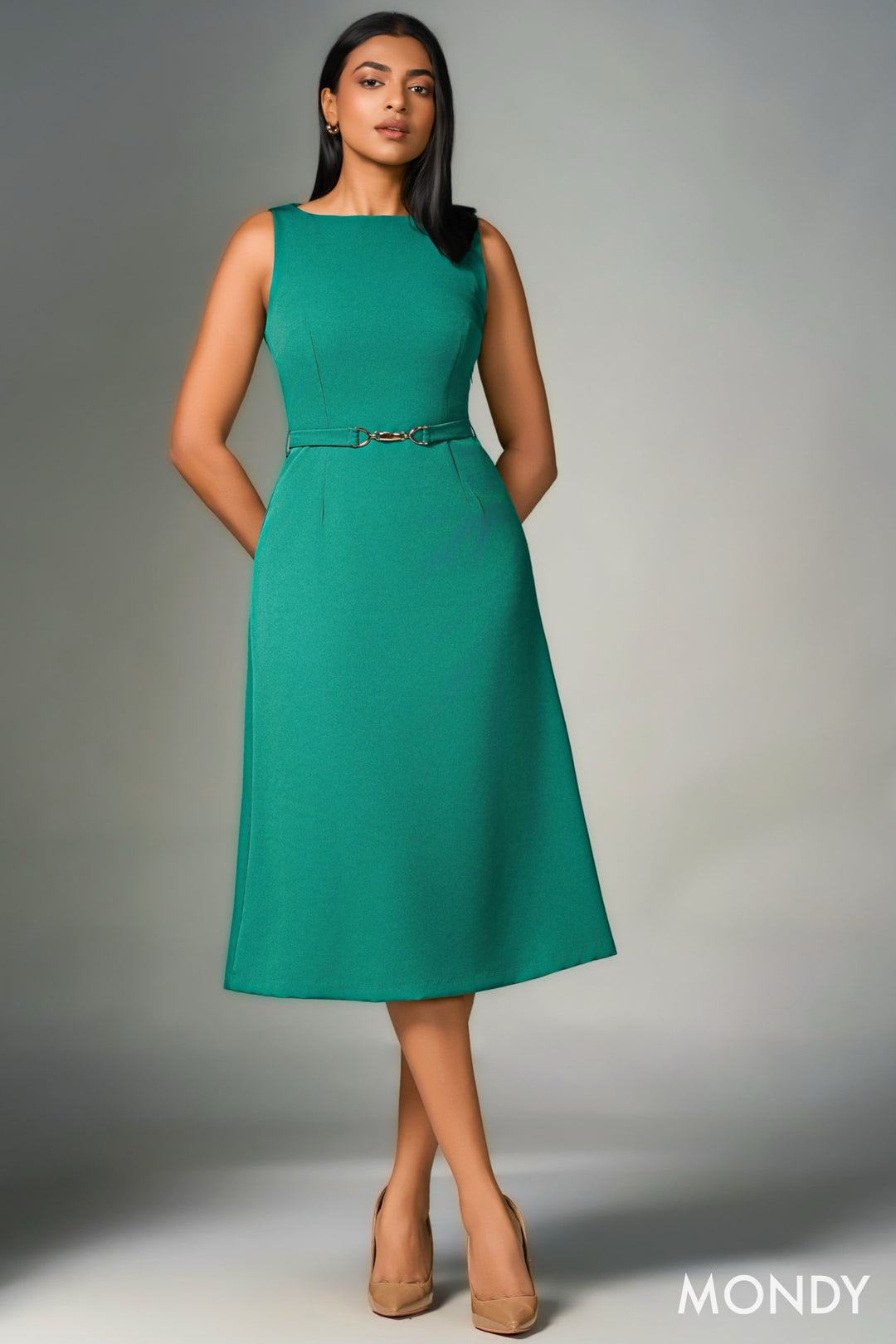 Belted Midi Aline Dress
