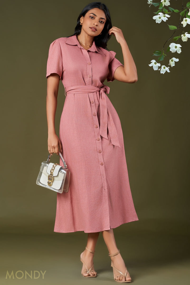 Tie Waist Midi Shirt Dress