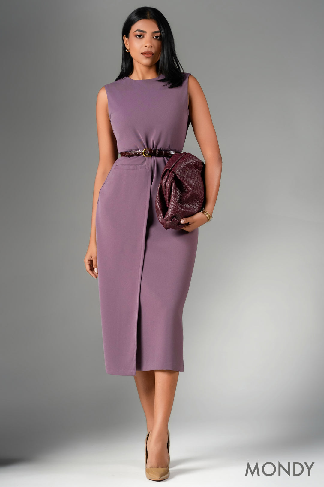 Mock Wrap Midi Dress