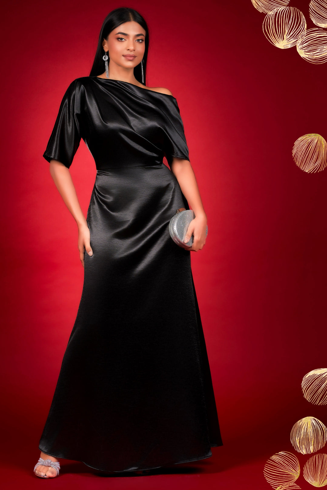 Black Satin Maxi Dress – MONDY78