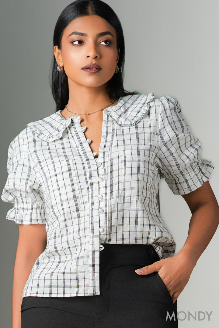 Checkered Peter Pan Collar Top
