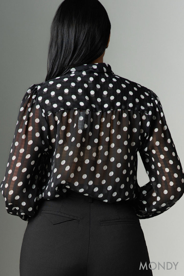 Polka Dot Tie Detail Top