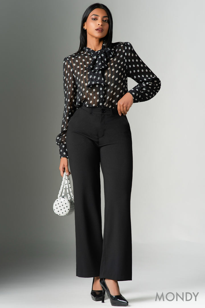 Polka Dot Tie Detail Top