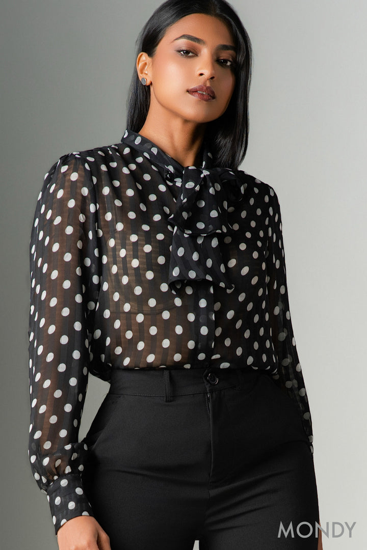Polka Dot Tie Detail Top