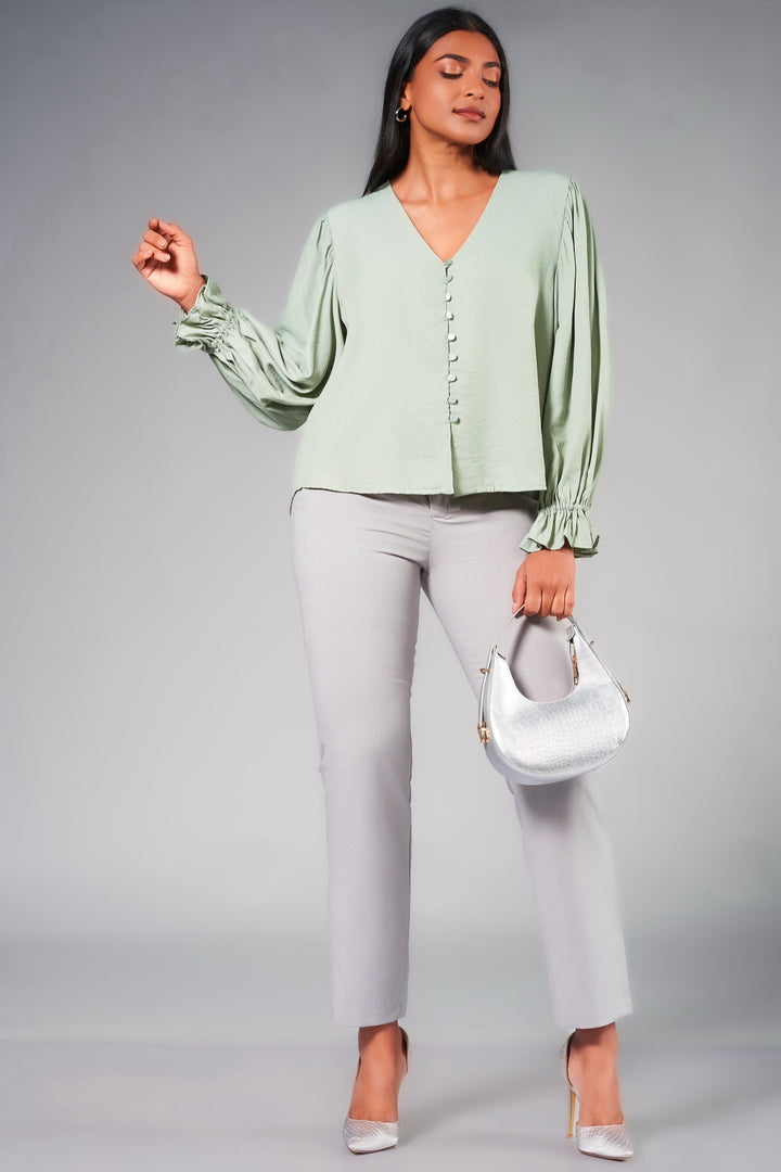 Puff Sleeve V Neck Top