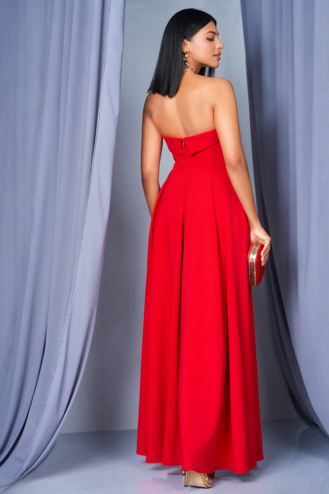 Strapless Pleated Maxi Dress