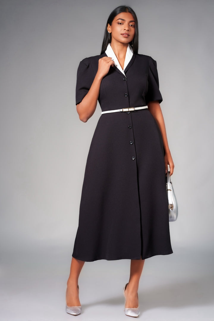 White Contrast Midi Dress