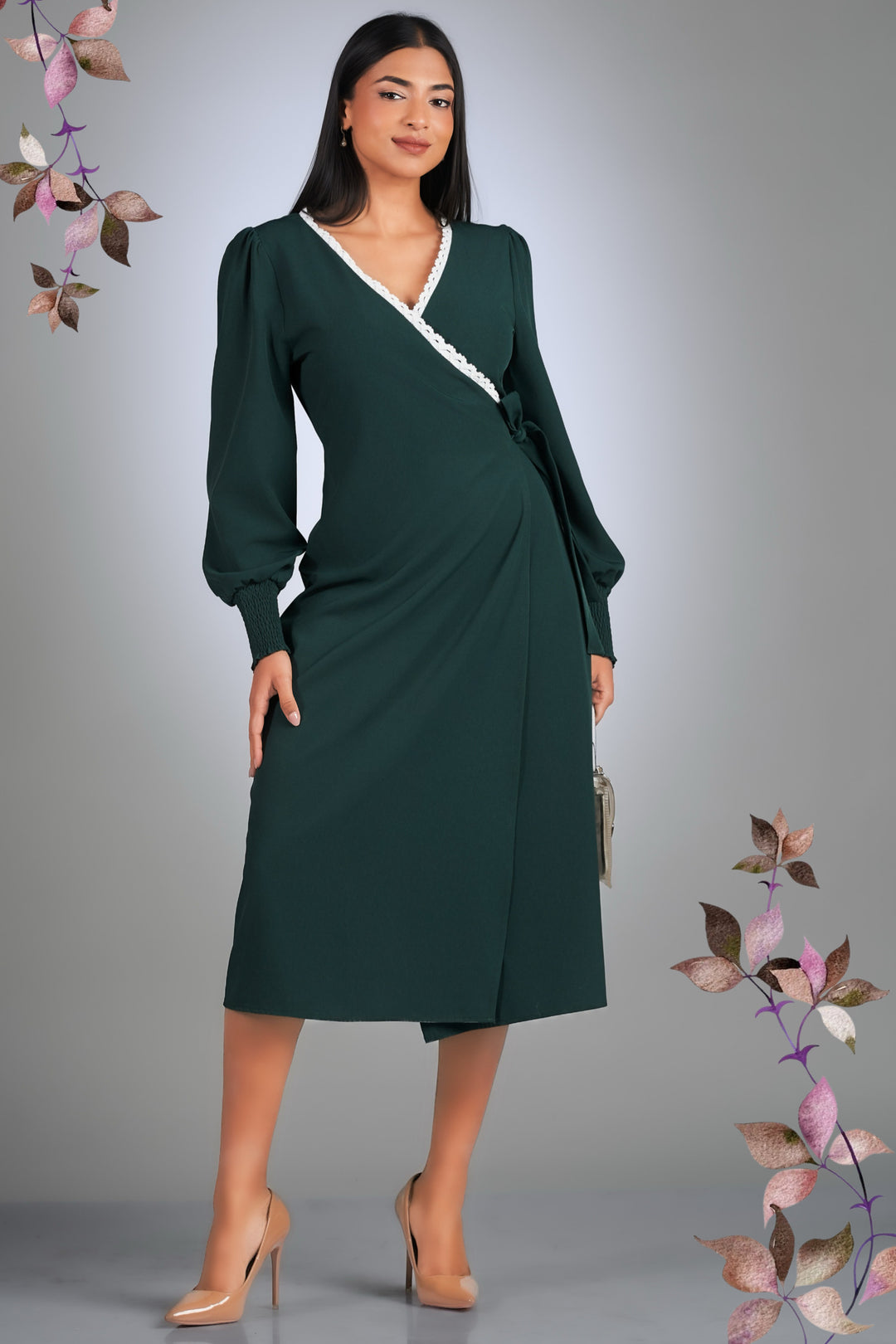 Wrap Style Midi Dress
