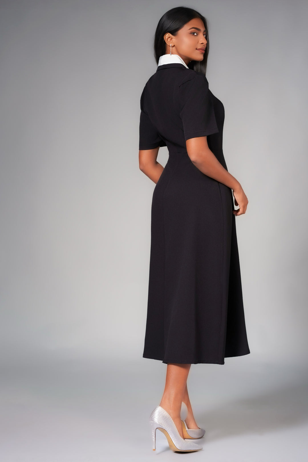 White Contrast Midi Dress