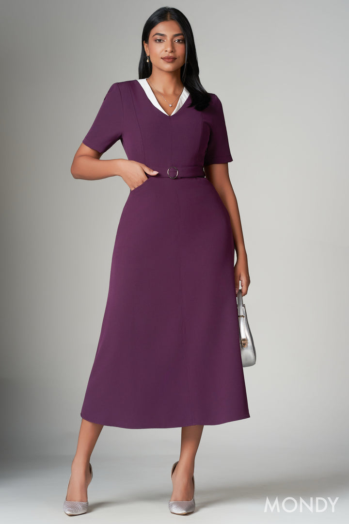 Belted Contrast Dress