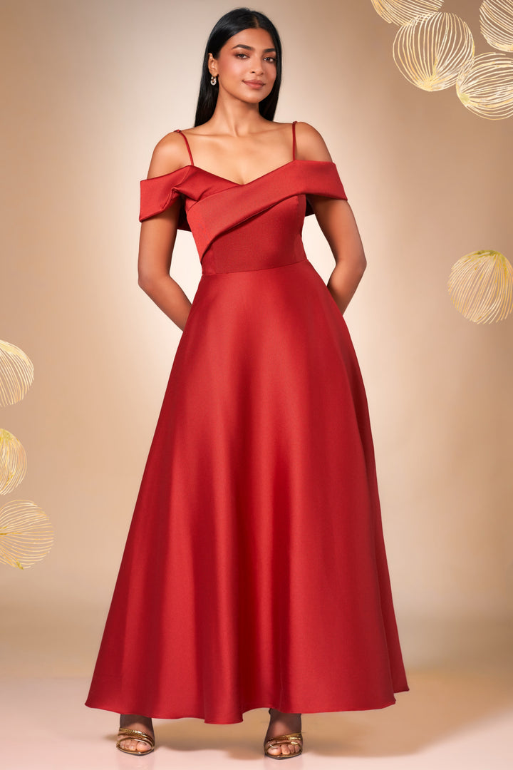 Red Off Shoulder Maxi Dress