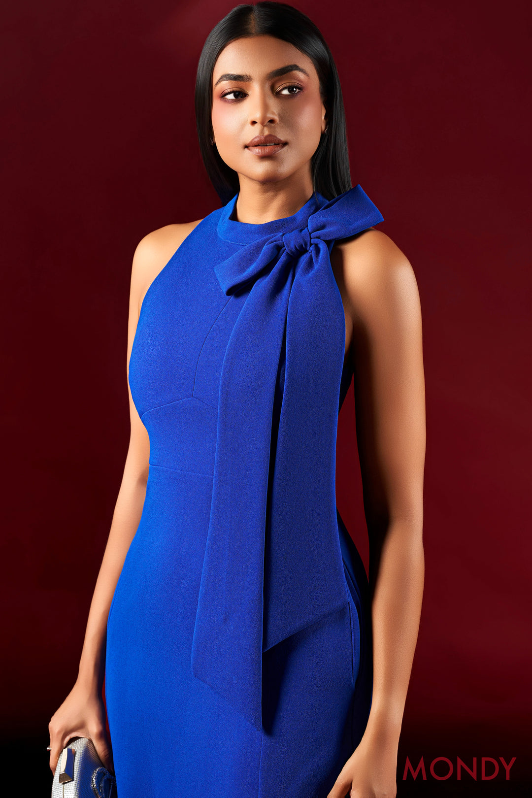 Neck Bow Detail Midi Dress