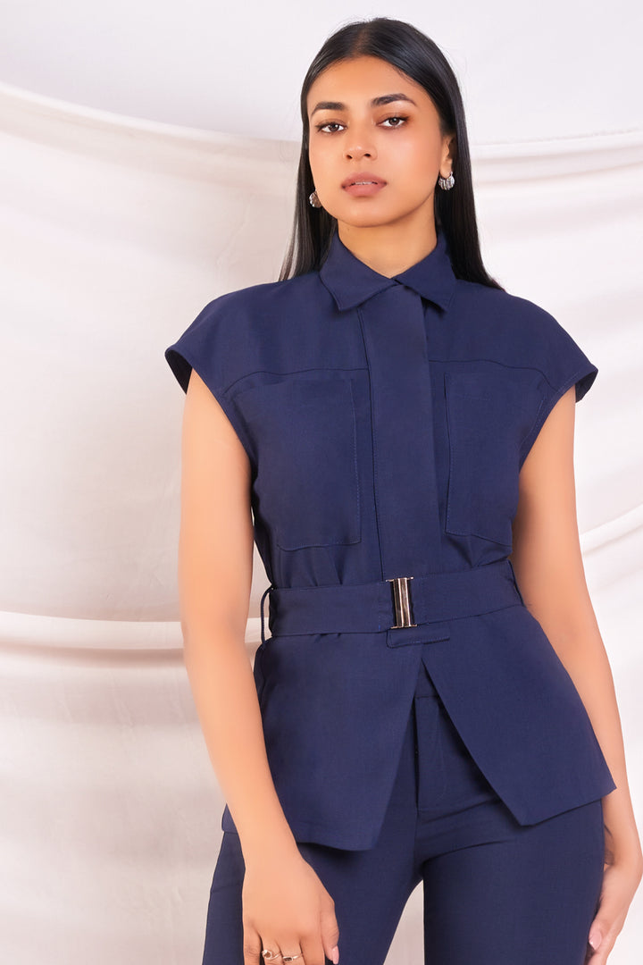 Navy Belted Top
