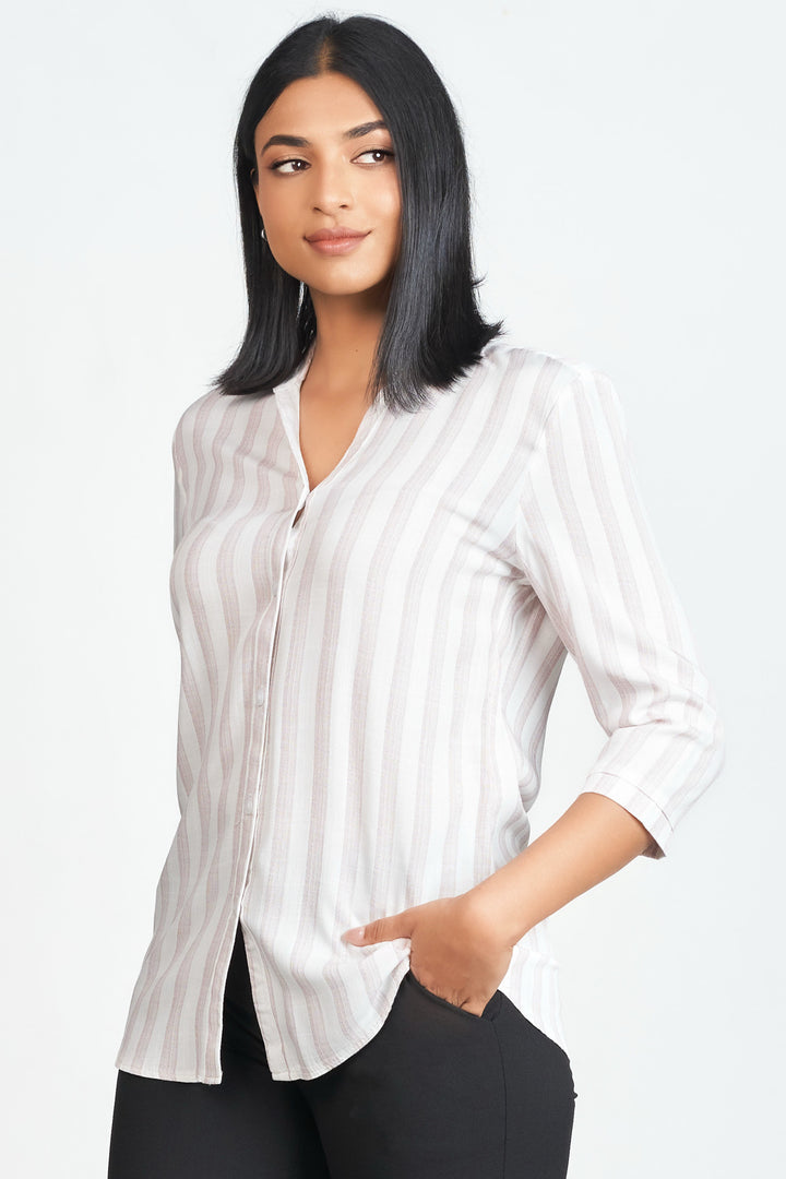 Brown Stripe 3Q Shirt