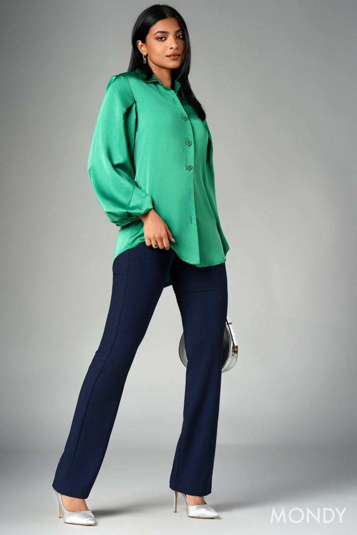 Balloon Sleeve Satin Shirt