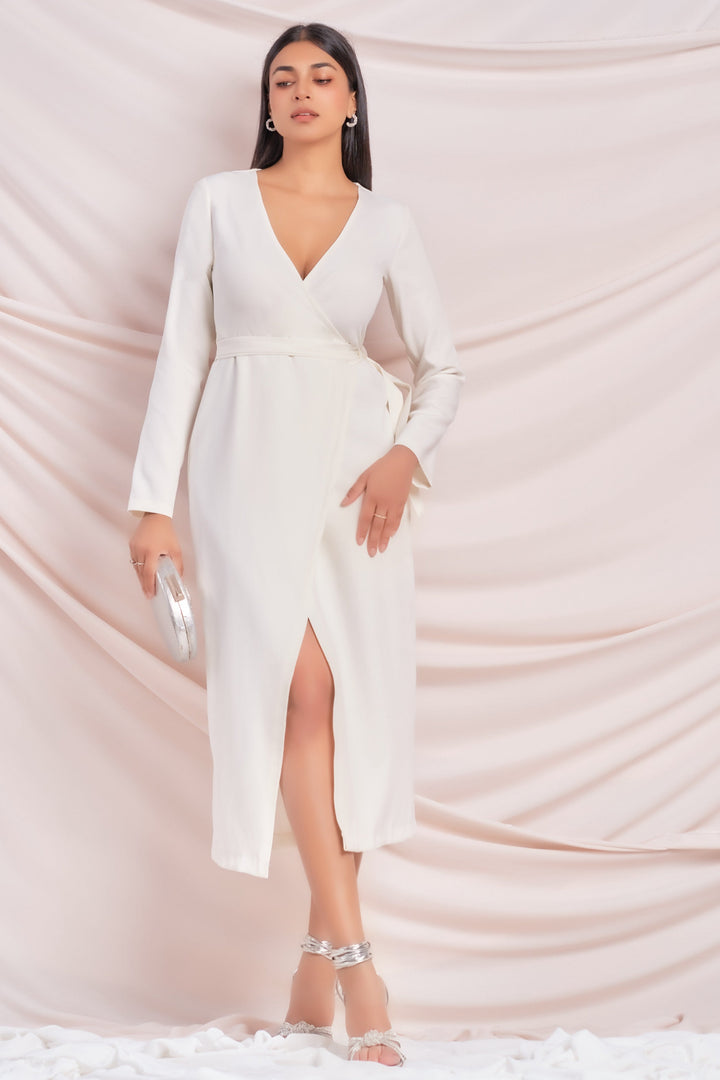 White Wrap Midi Dress