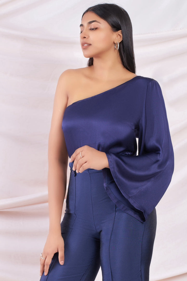 Navy One shoulder Top