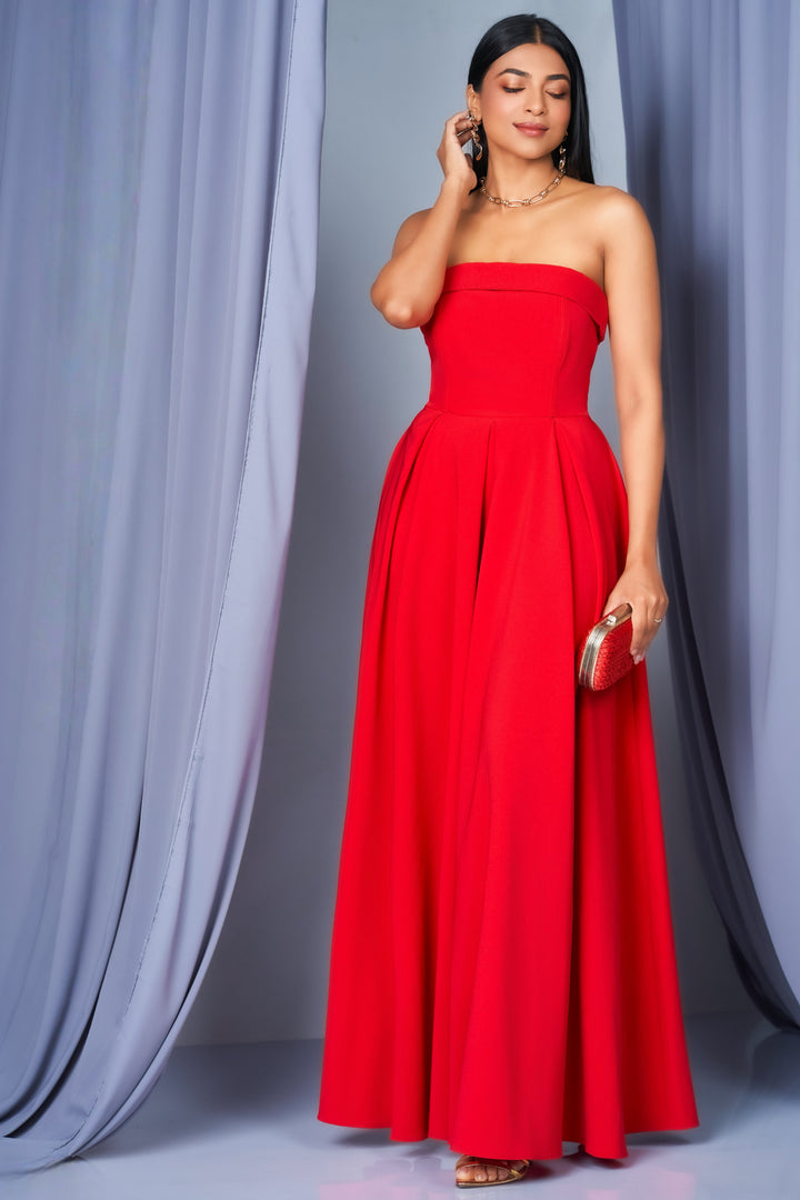 Strapless Pleated Maxi Dress