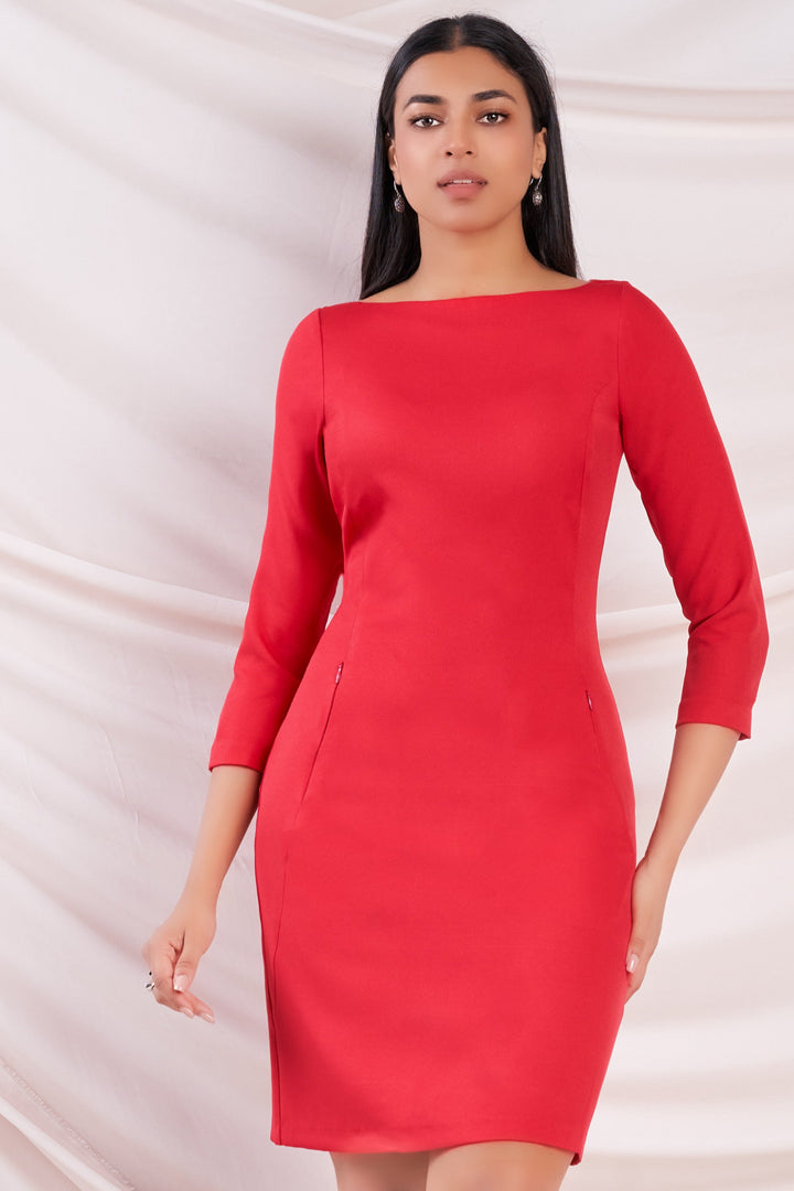 Red Zipped Pocket Dress