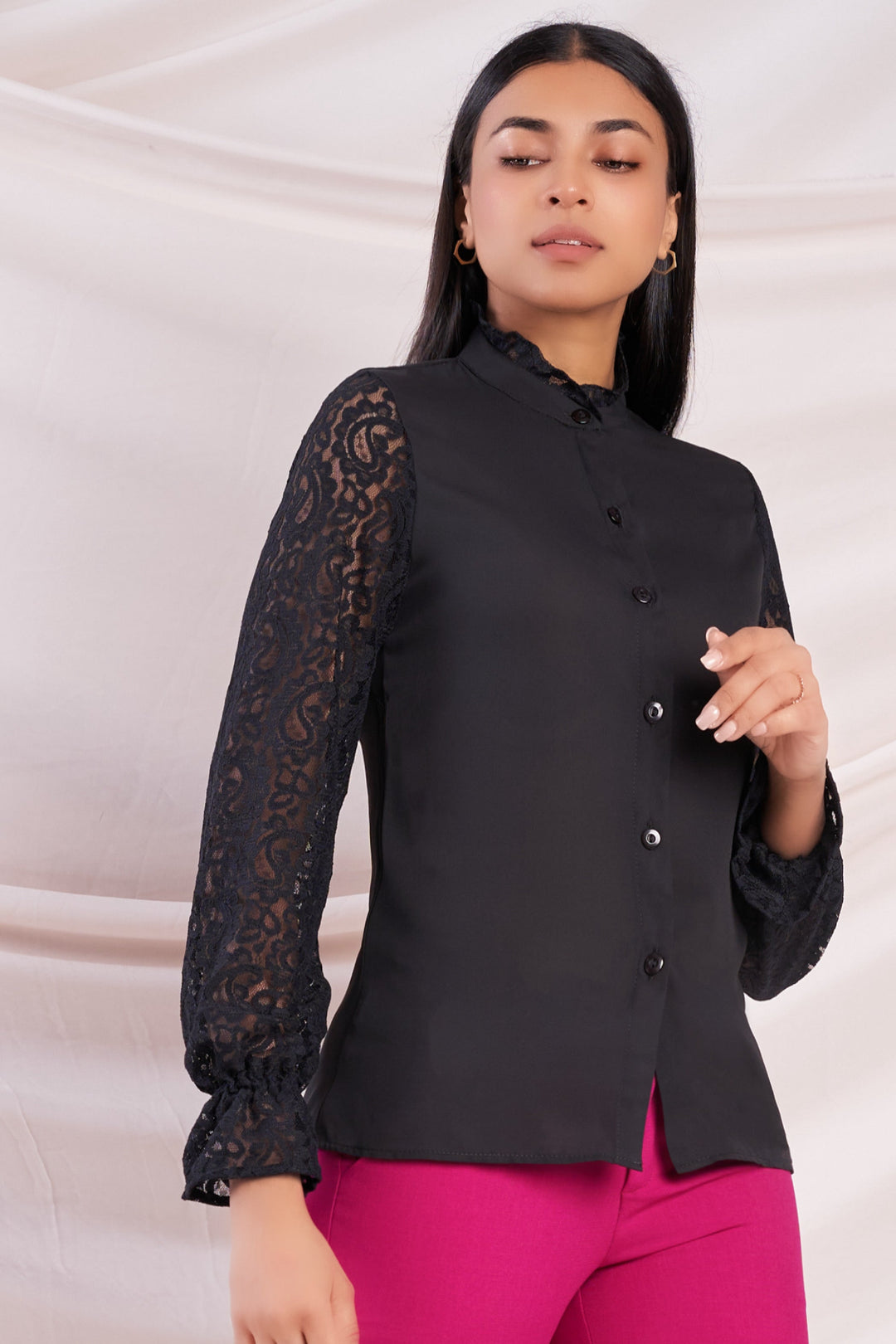 Black Lace Sleeve Shirt
