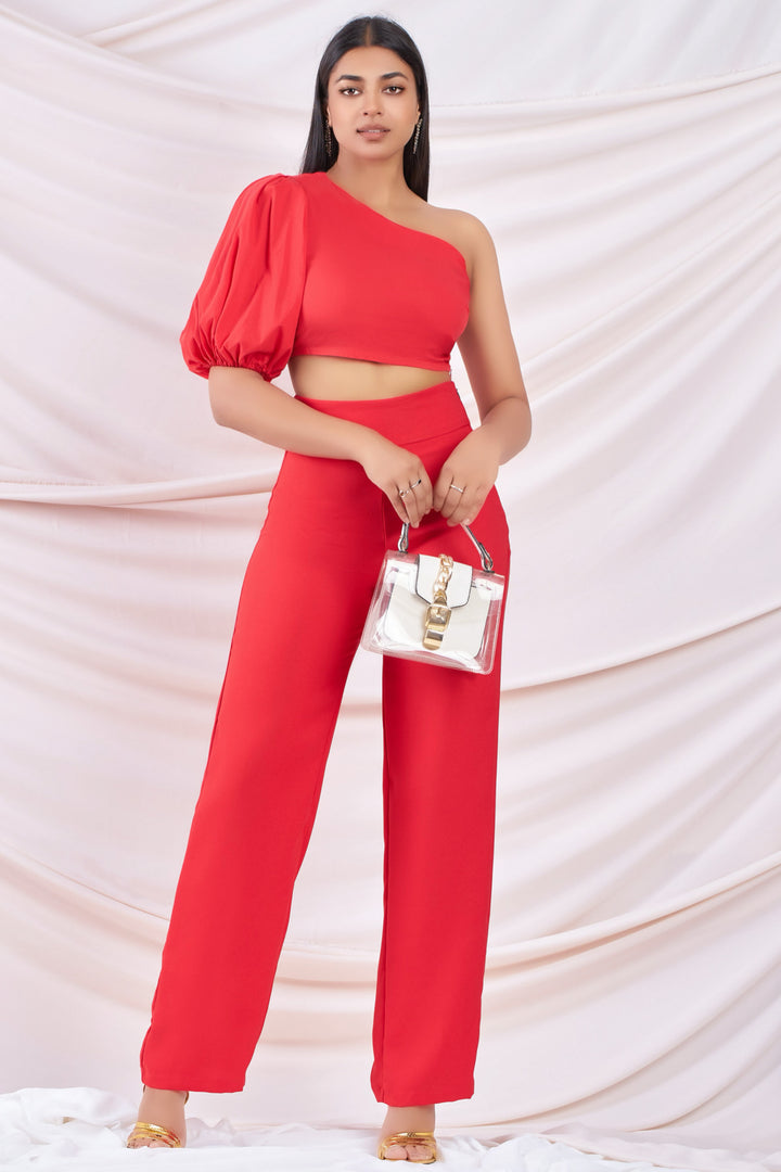 Red One Shoulder Crop Top