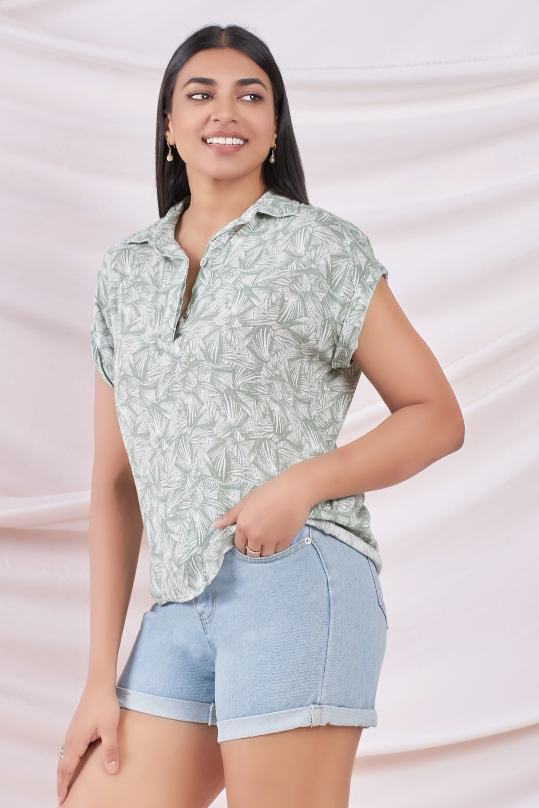 Green Printed Relaxed Shirt