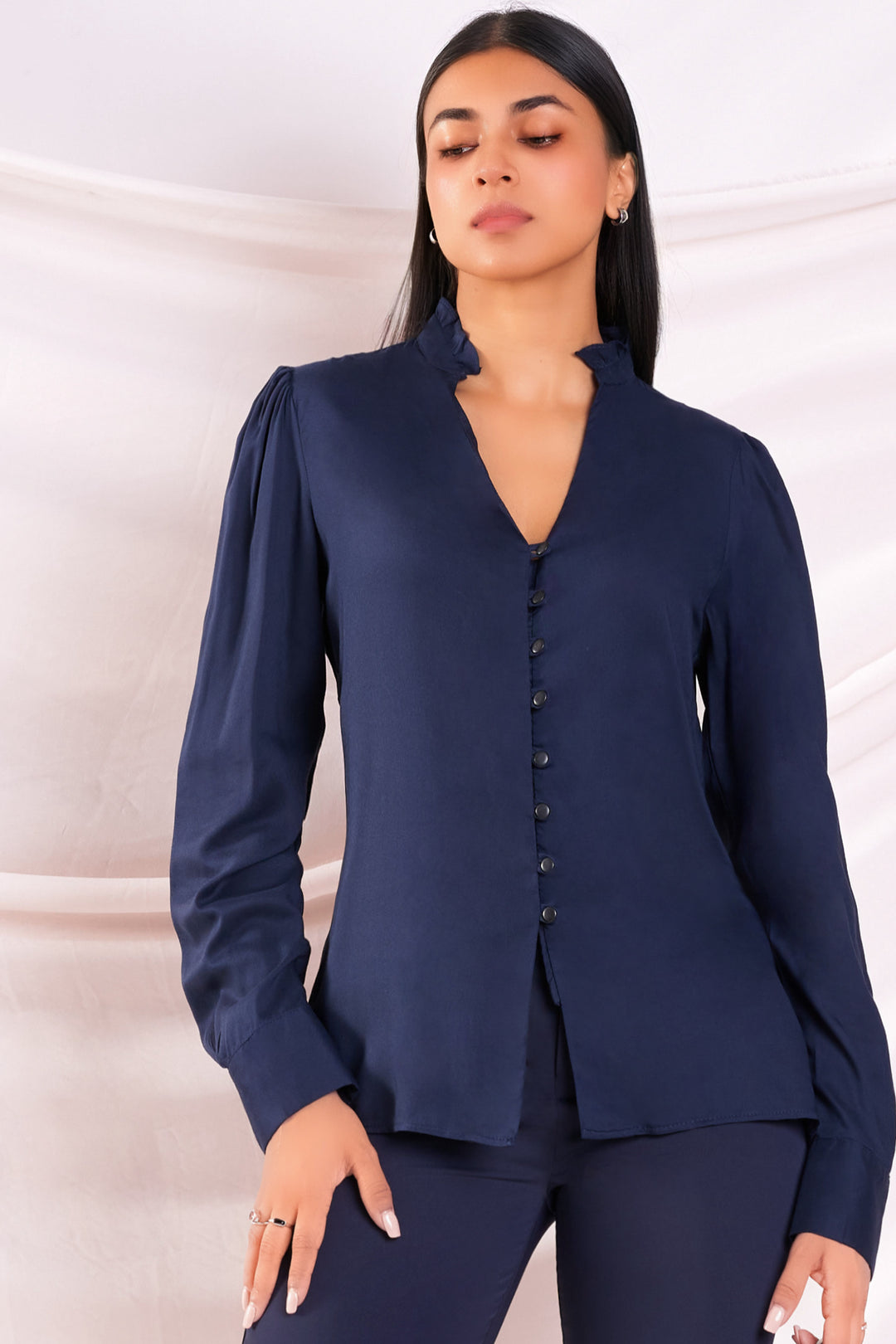 Navy Button Up Top