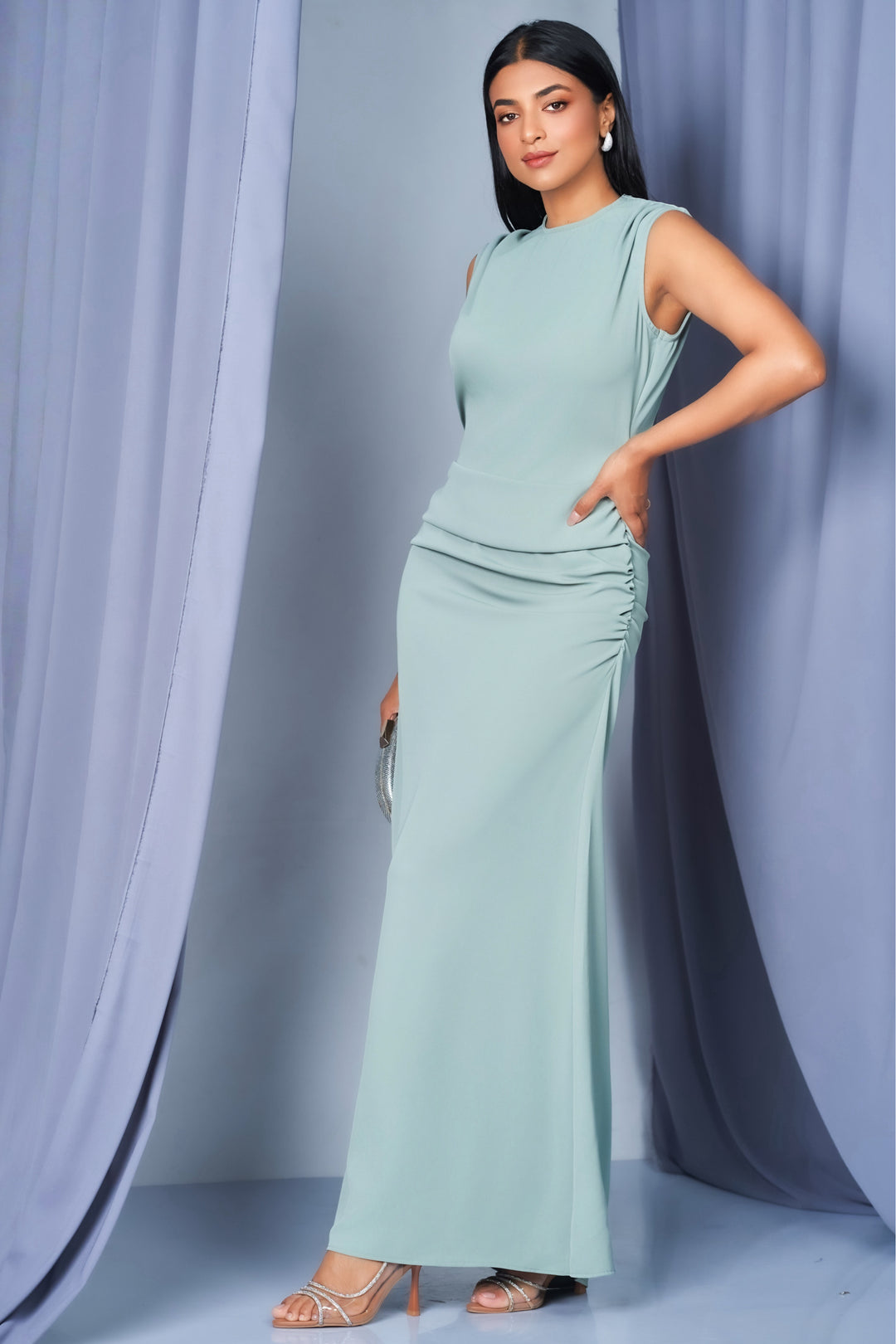 Backless Ruched Maxi Dress