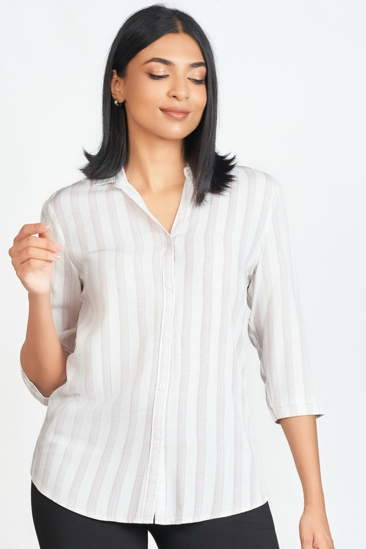 Brown Stripe 3Q Shirt