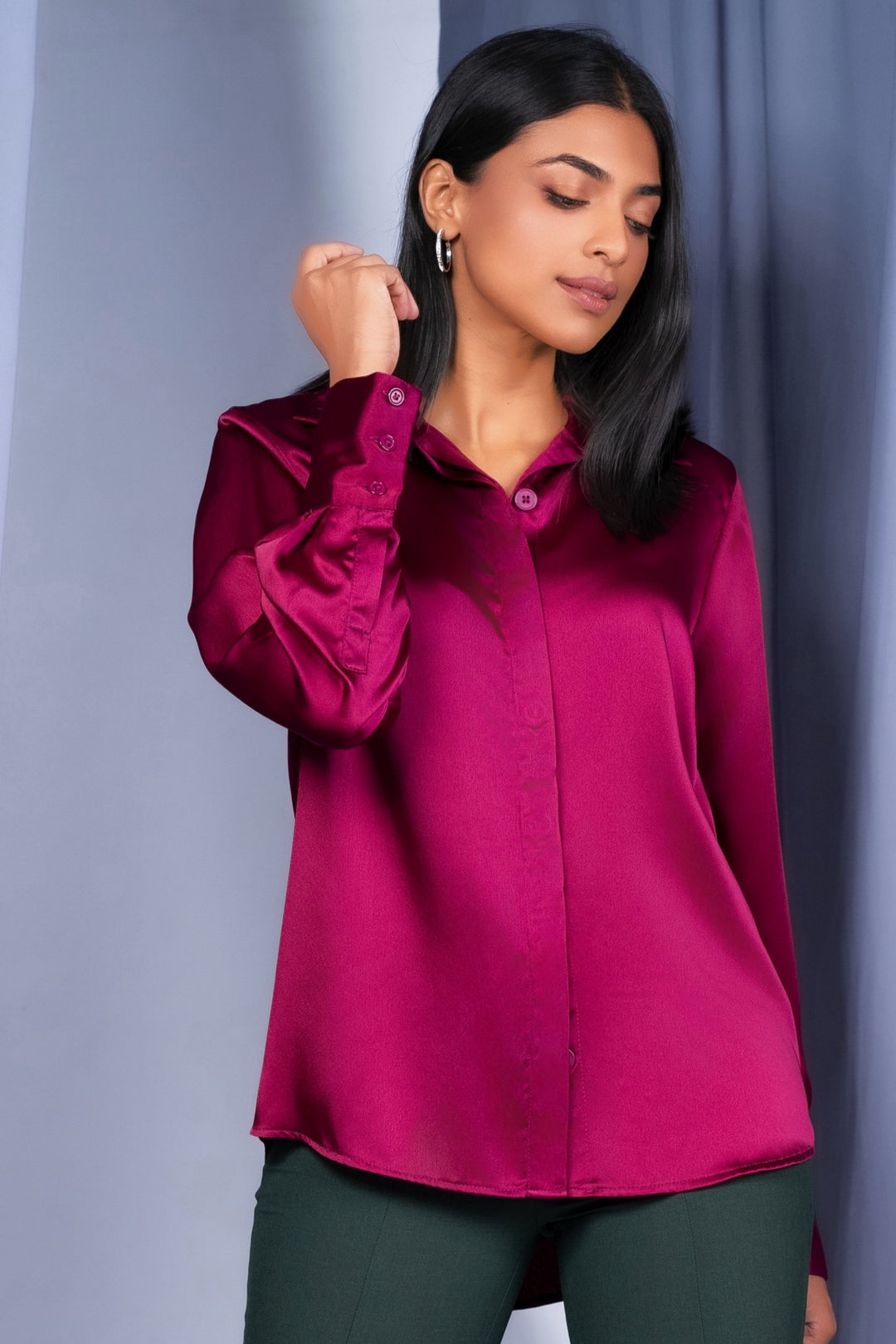 Magenta Satin Shirt