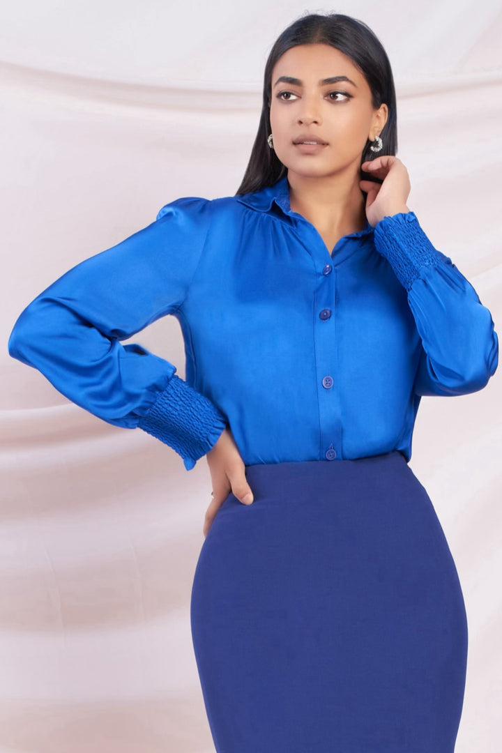 Blue Satin Oversized Shirt